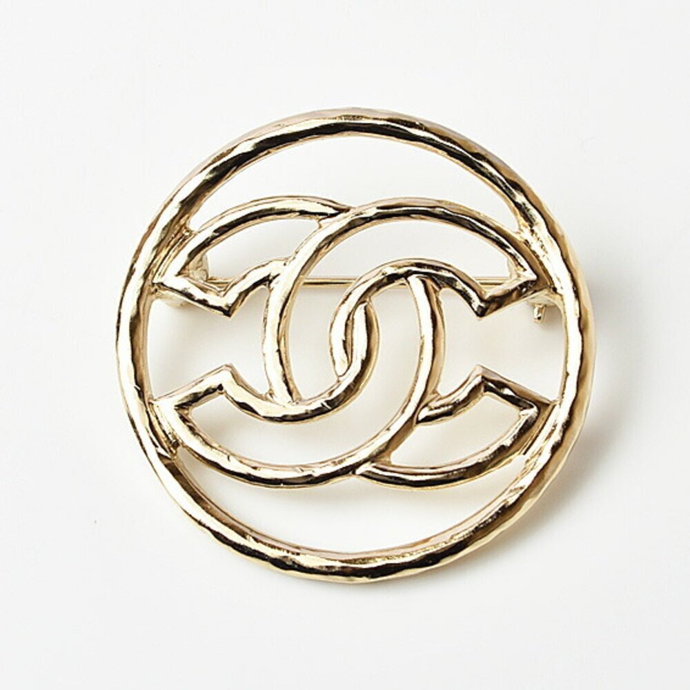 CHANEL Gold Logo Brooch